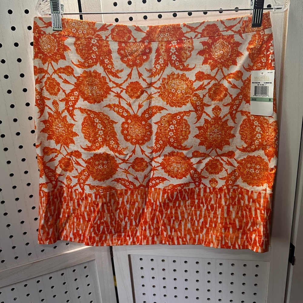 Michael Kors Orange and White Embellished Skirt
